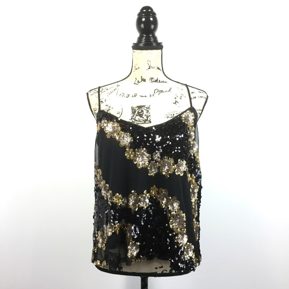 Pre-owned Lucy & Co Large Top Black Gold Sequin Tank